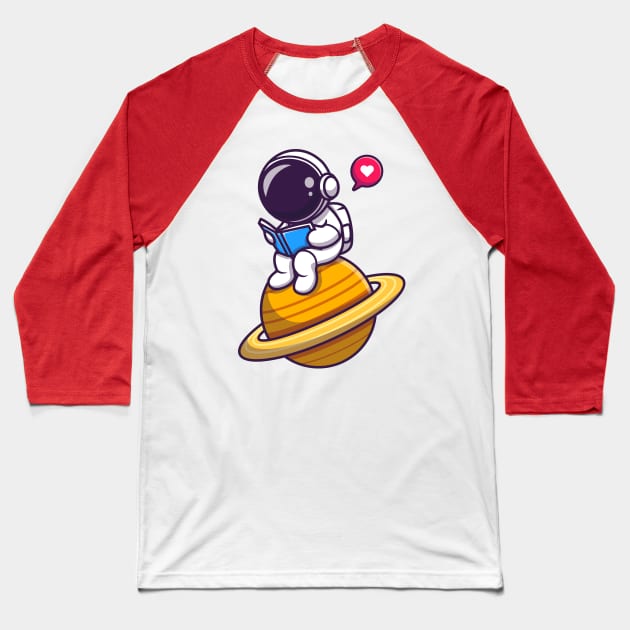 Cute Astronaut Read Book On Planet Baseball T-Shirt by Catalyst Labs